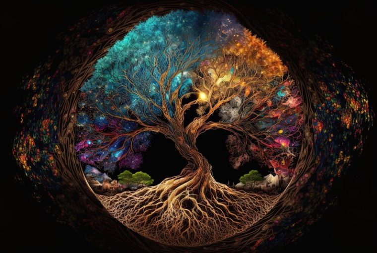 albero dela vita a colori con sfondo nero