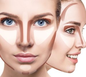 contouring naso su viso di donna visto frontalmente e lateralmente