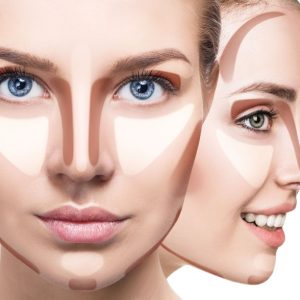 contouring naso su viso di donna visto frontalmente e lateralmente